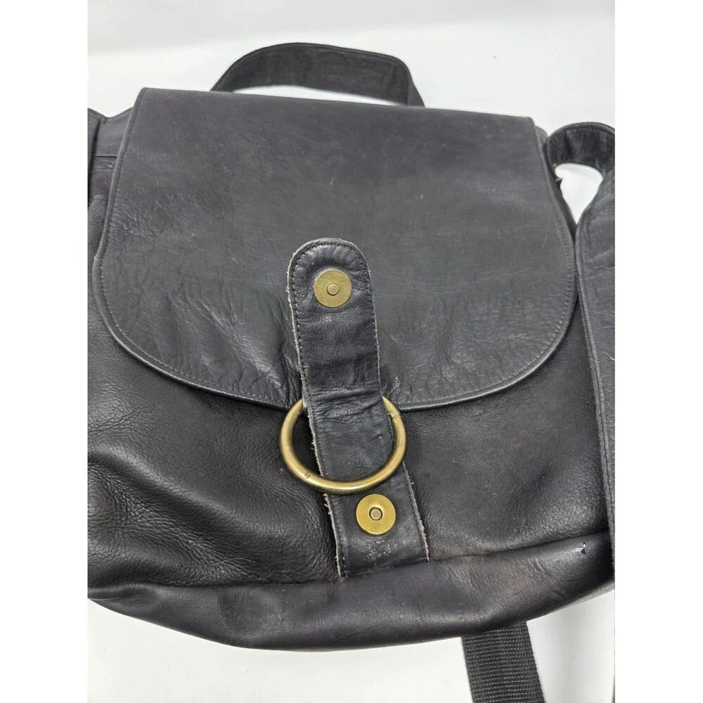 Black Genuine Leather Messenger Bag Crossbody Hair-On-Hide Interior Flap